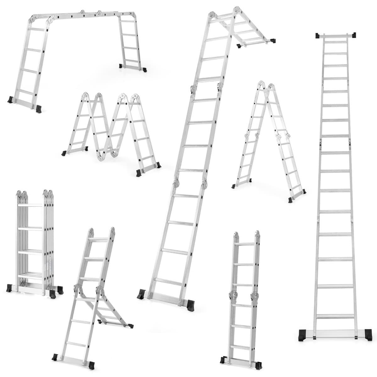 CostwayÉchelle Pliable Multifonctions de 4,6M Échelle avec Cadre en Aluminium Charnière de Verrouillage Sécurisée Repose-pieds Antidérapants Charge
