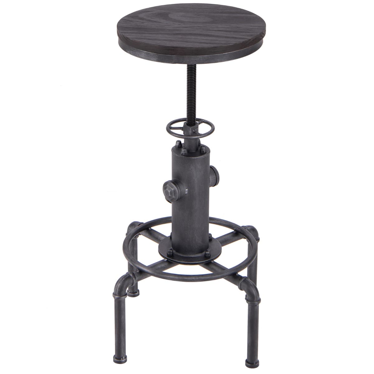 CostwayTabouret de Bar Style Industriel Vintage Hauteur Réglable 60-75cm avec Repose-Pied et Siège Rond à 360° Charge Max 150 KG Noir