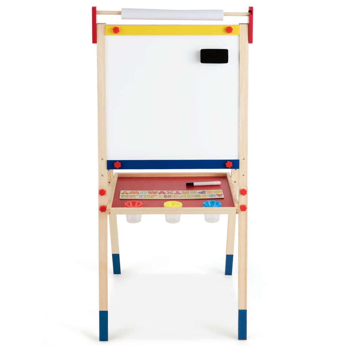 CostwayChevalet 3 en 1 pour Enfants avec Rouleau de Papier Tableau Magnétique Blanc et Noir Accessoires 60x55x1125-1245cm
