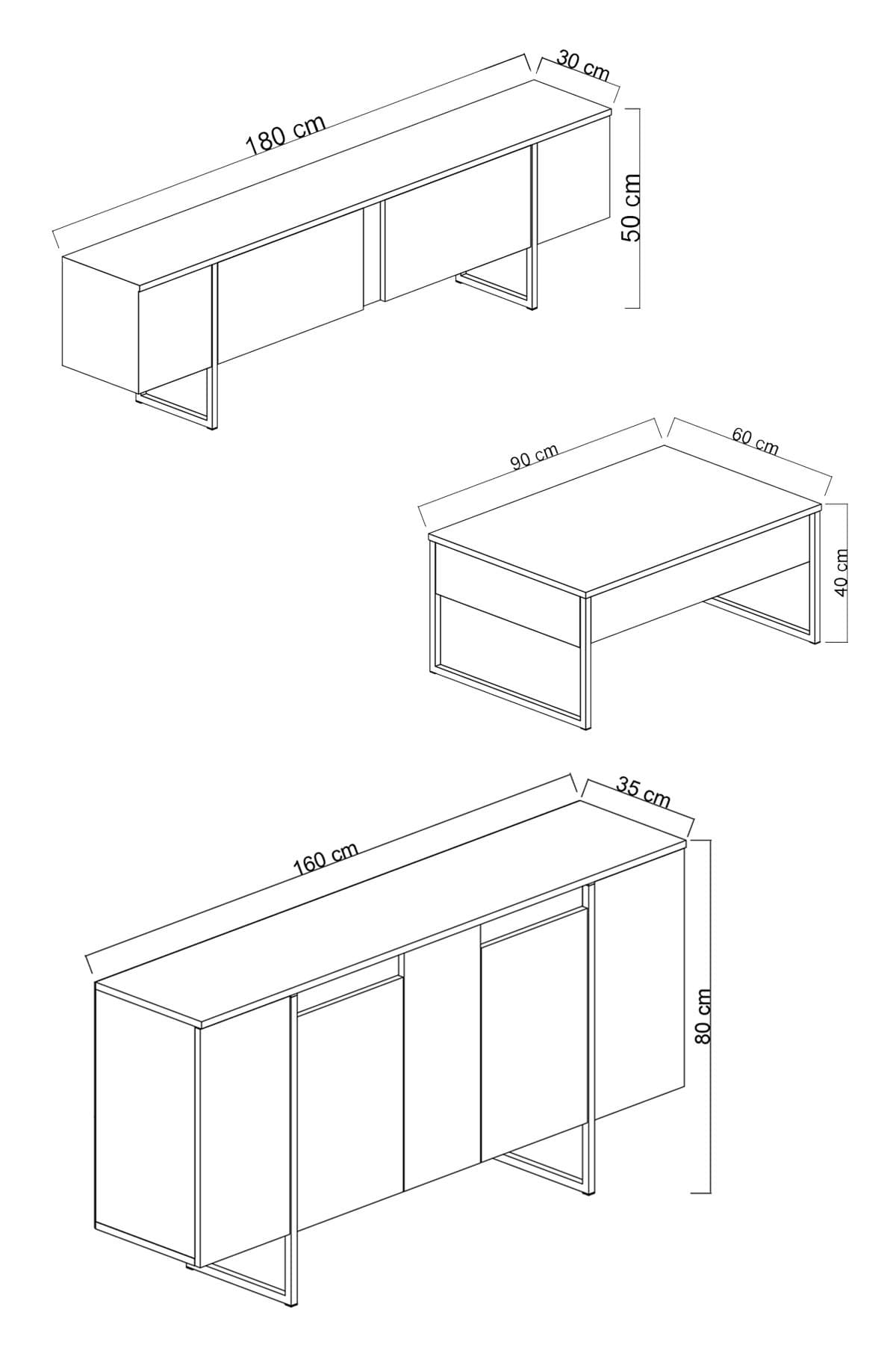 Ensemble de meubles de salon en bois "Luxe" - 160 x 35 x 80 cm - Blanc